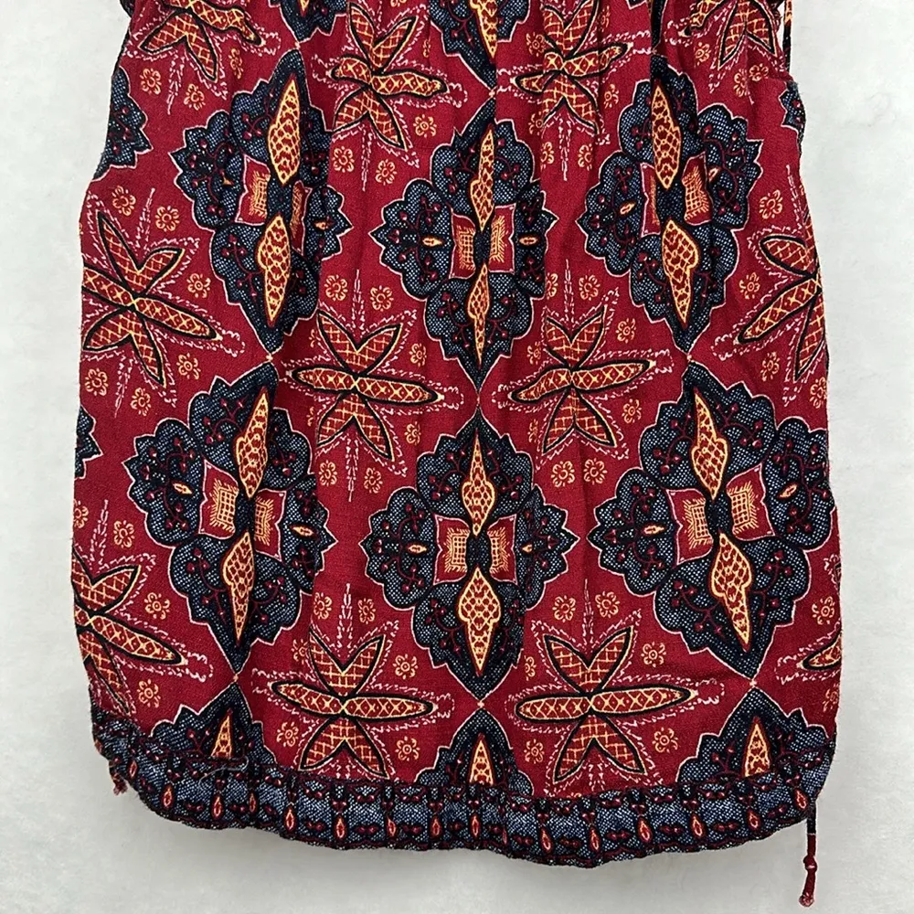 Hi-Low Boho Festival Crop Top Red Geometric Lace Up Sides - Image 9