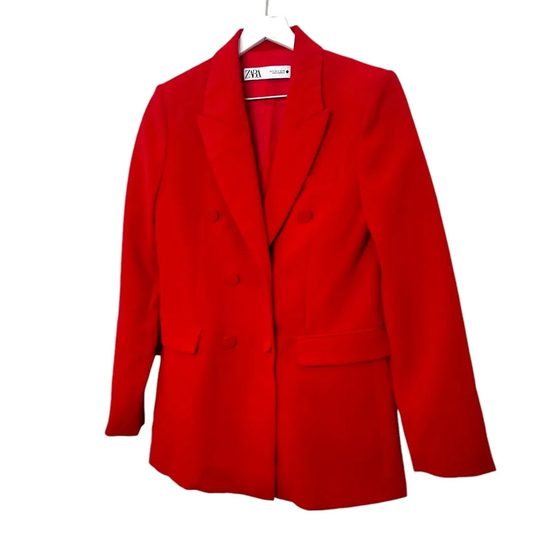 Zara Double Breasted Red Blazer Jacket Womens Small - Image 4
