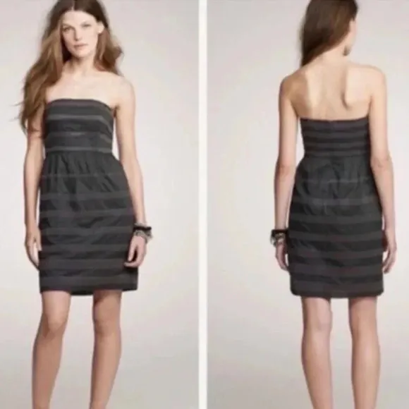 J. Crew Rugby Ginny Charcoal Grey Stripe Strapless Cocktail Dress Size 0 XXS XS - Image 2
