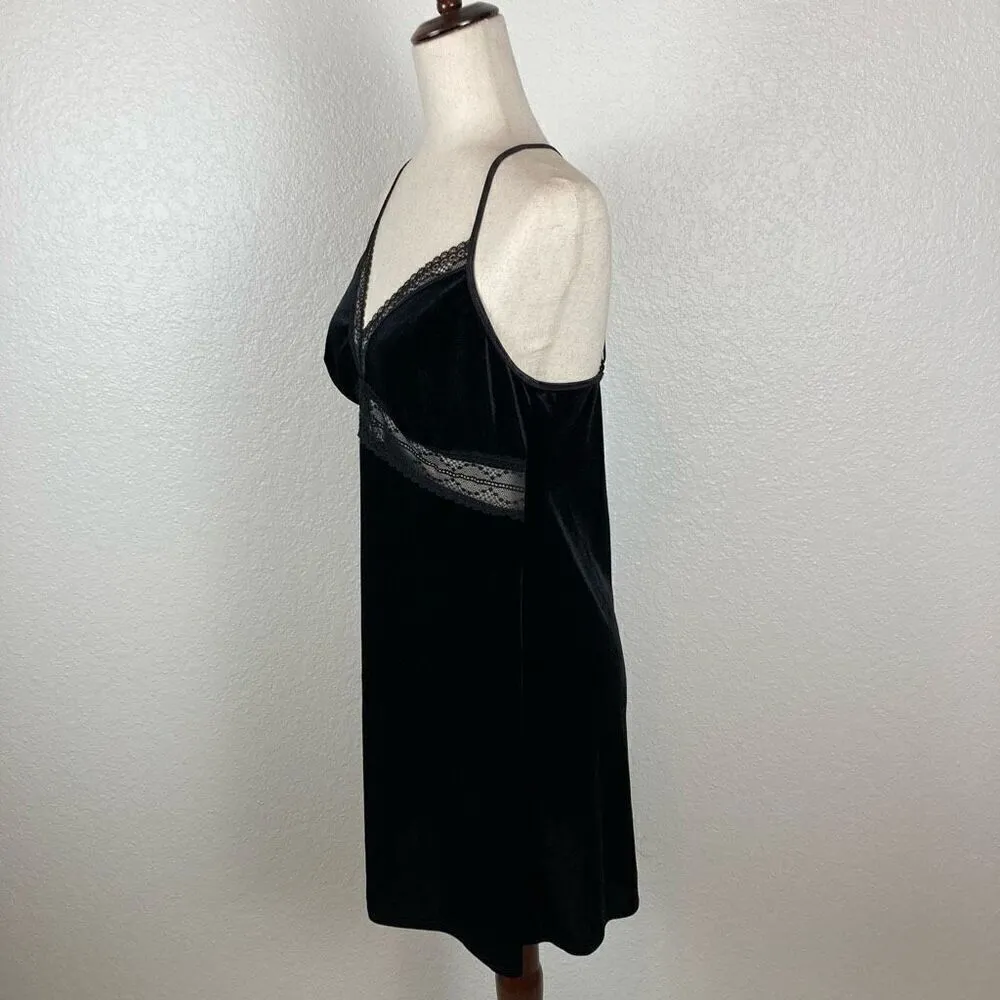 Linea Donatella Y2K Black Lace Velvet Bow Back Babydoll Goth Mini Slip Dress M - Image 4