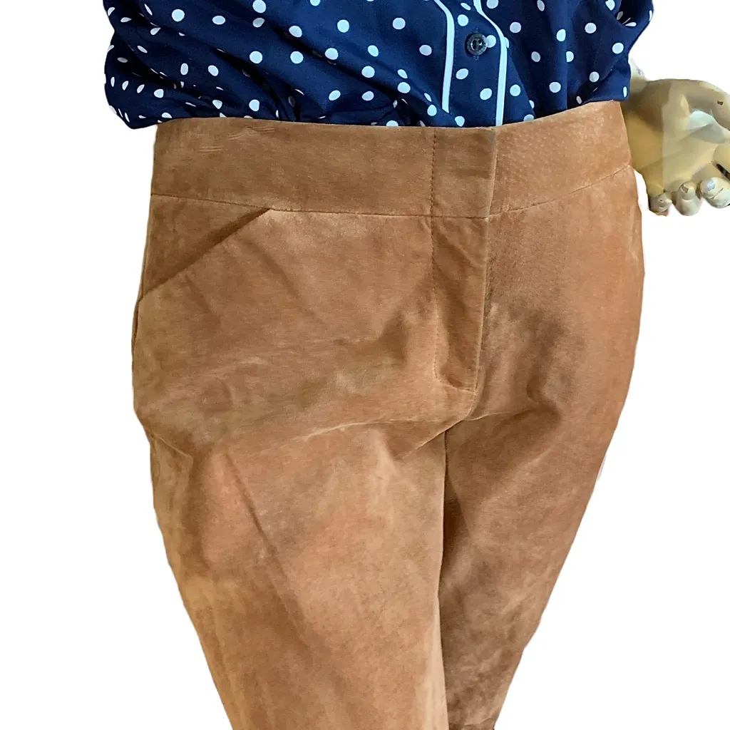 VINTAGE 1980'S TAN SUEDE FLARE LEG PANTS (S) - Image 7