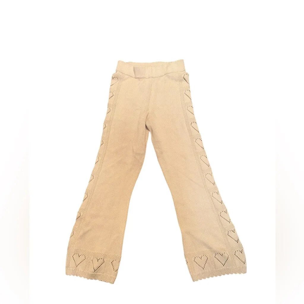 LoveShackFancy Toro Knit Pants Sunset Wheat Heart Detail Cotton Size Small - Image 5