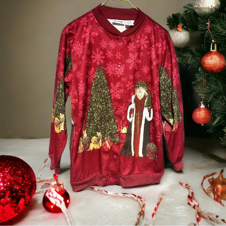 Christmas Father Christmas Puppy Rabbit Holiday Vintage Ugly Sweater Red Size L - Image 3