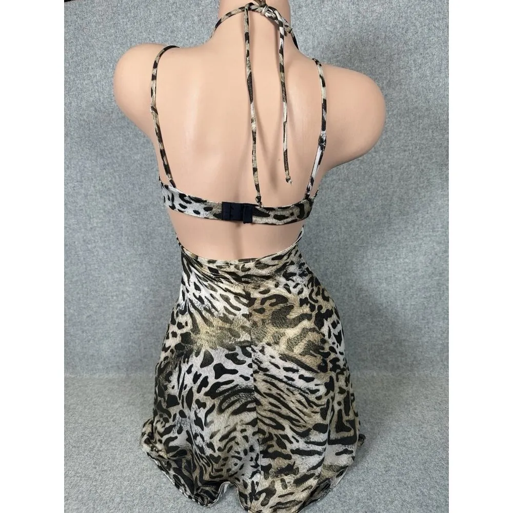 Guess Jeans XS Womens Slip Dress Leopard Bodycon Nightgown Vneck Sexy Open Back - Image 7