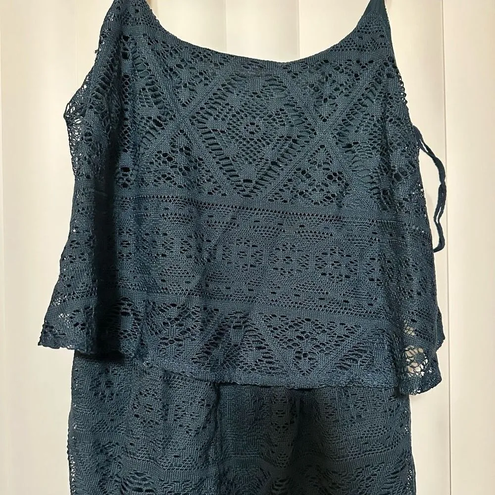 Aeropostale table cloth detailed teal/aqua romper, adjustable straps - Image 2