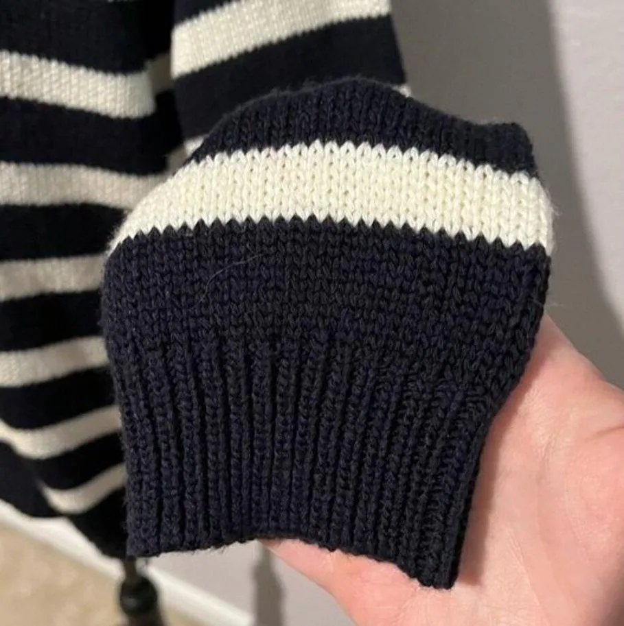 Cupcakes and Cashmere Long Sleeve Navy Stripe Knit Sweater with Zipper Detail - Image 7