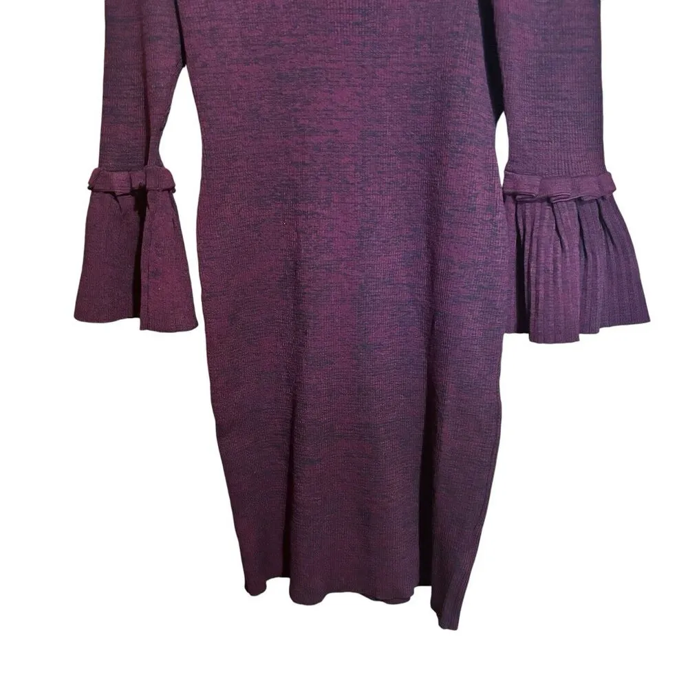 Nina Leonard Sweater Dress Womens Medium Multicolor Marled Bell Sleeves Stretch - Image 4