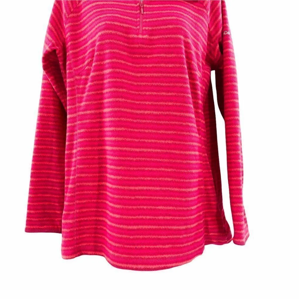 2/$30 Columbia Quarter Zip Up Striped Pink Fleece Sweatshirt Pullover Top Y2K - Image 5