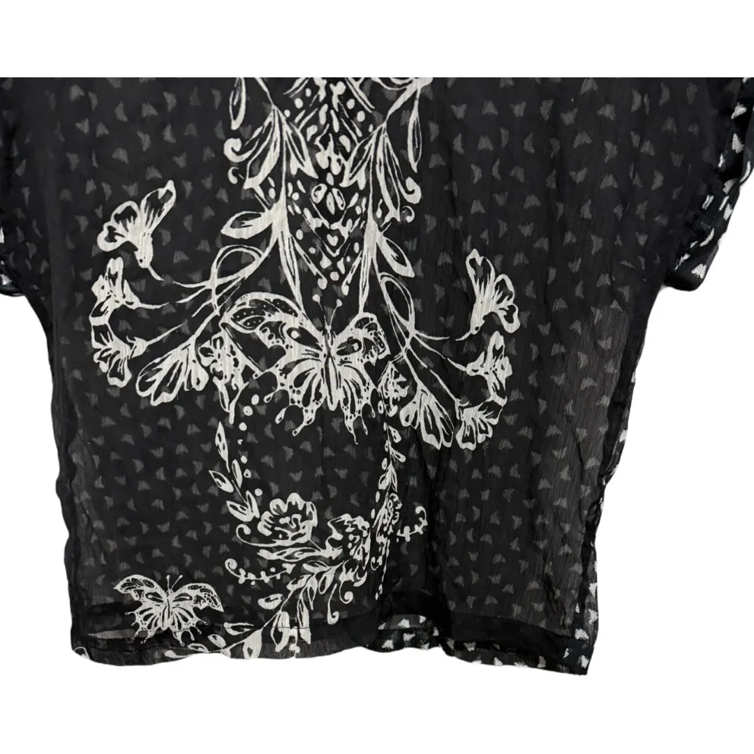 Love,Fire Sheer Butterfly Floral Exposed Zipper Black White Fairy Boho Small - Image 3