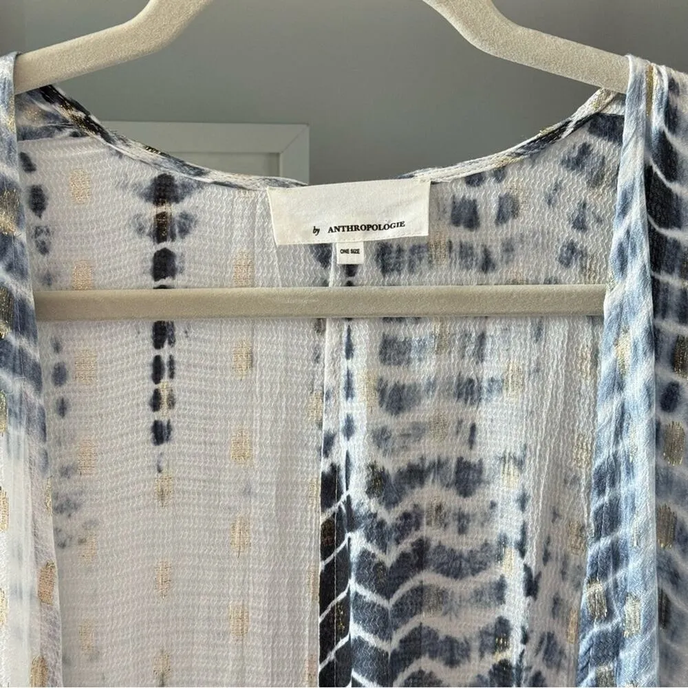 Anthropologie Vada White Blue Gold Shimmer Cocoon Kimono Women’s One Size - Image 9