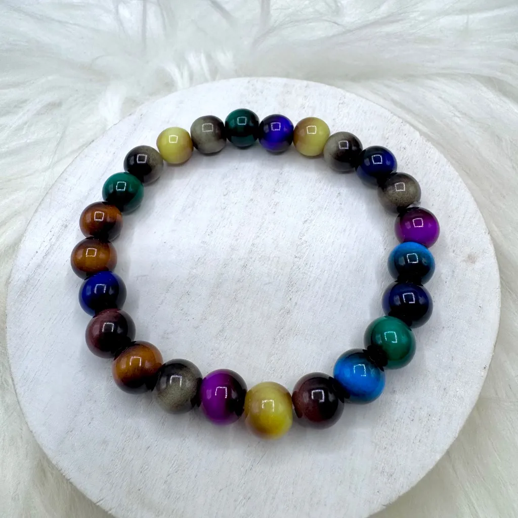 Rainbow Galaxy Tiger Eye stone Beaded Bracelet - Image 5