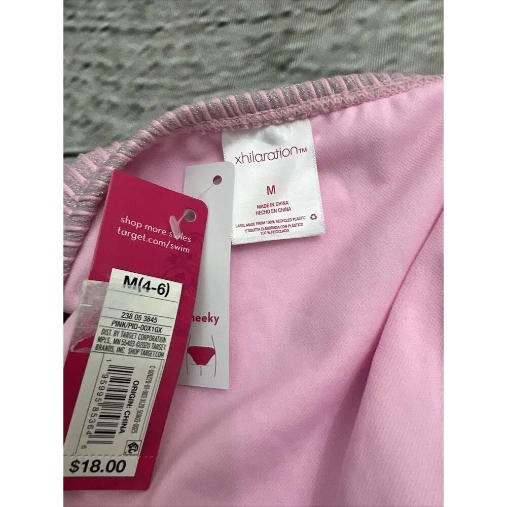 Xhilaration Women's Pink & Silver Ribbed String Cheeky Bikini Bottom SZ M NWT - Image 7