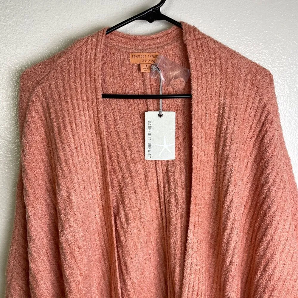 Barefoot Dreams CozyChic Lite Ribbed Shrug Cardigan 1X Coral Pockets Cozy NWT - Image 3