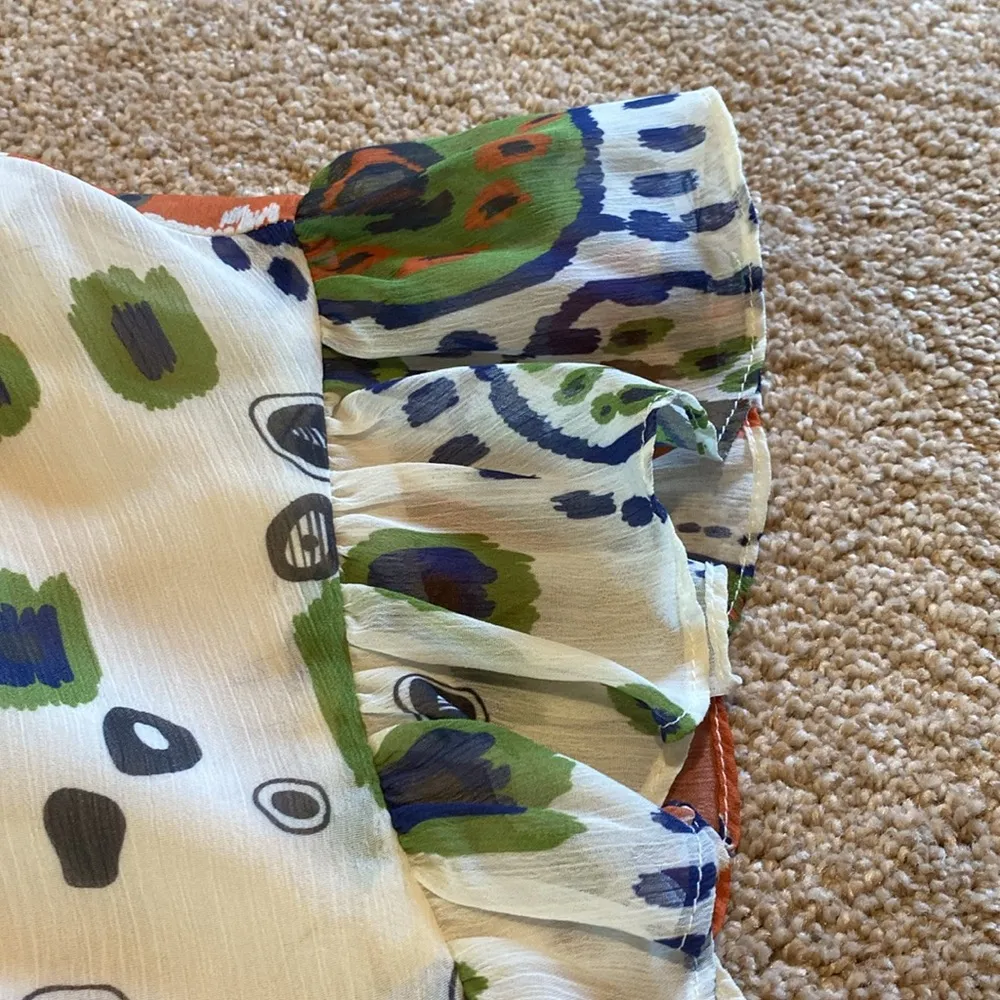 Anthropologie Willa Story Flutter S/S High Neck Layered Shell Top SMALL Green - Image 4