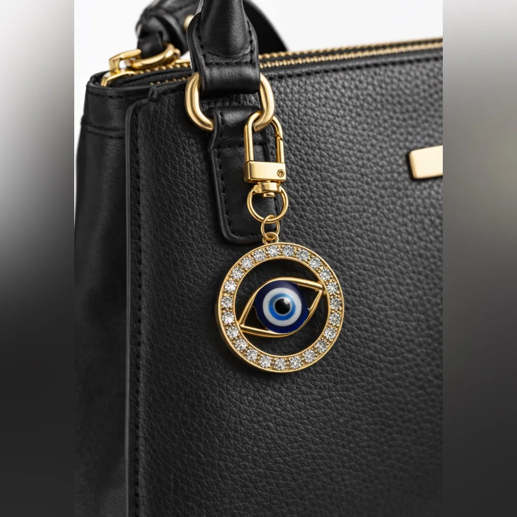 Gold Evil Eye Crystal Bag Charm | Rhinestone Keychain Bag Accessory NEW - Image 2