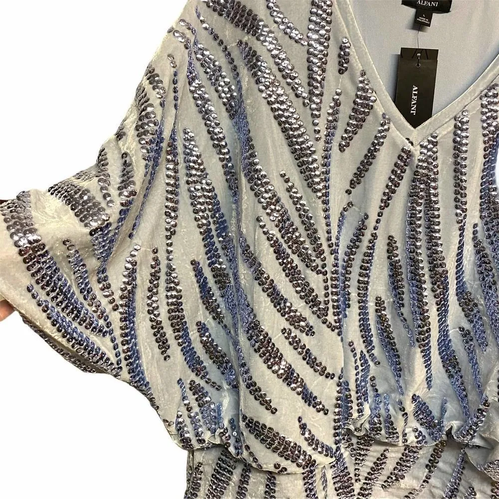 Alfani Sky Blue Velvet Sequins Batwing Top - Image 6