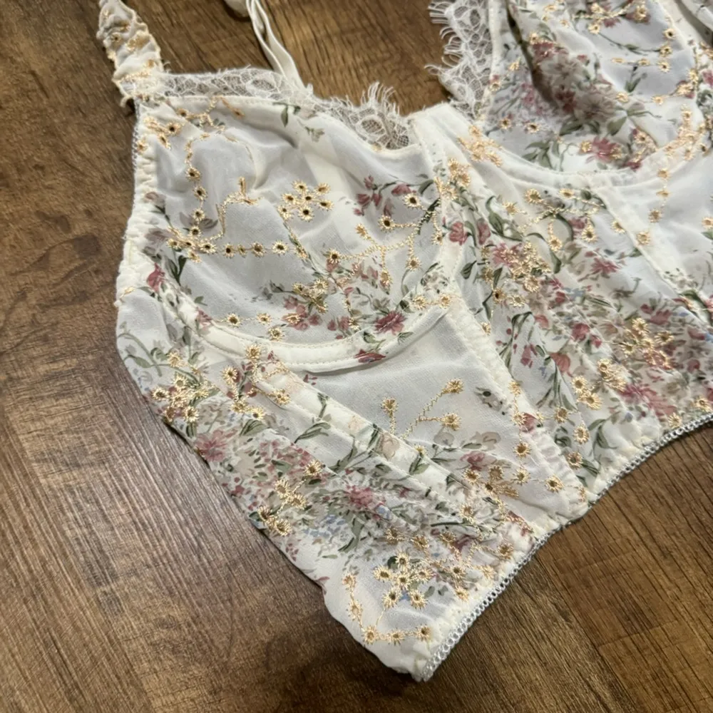 Y2K Mesh Floral Bustier Corset Crop Top Sz Medium White - Image 3