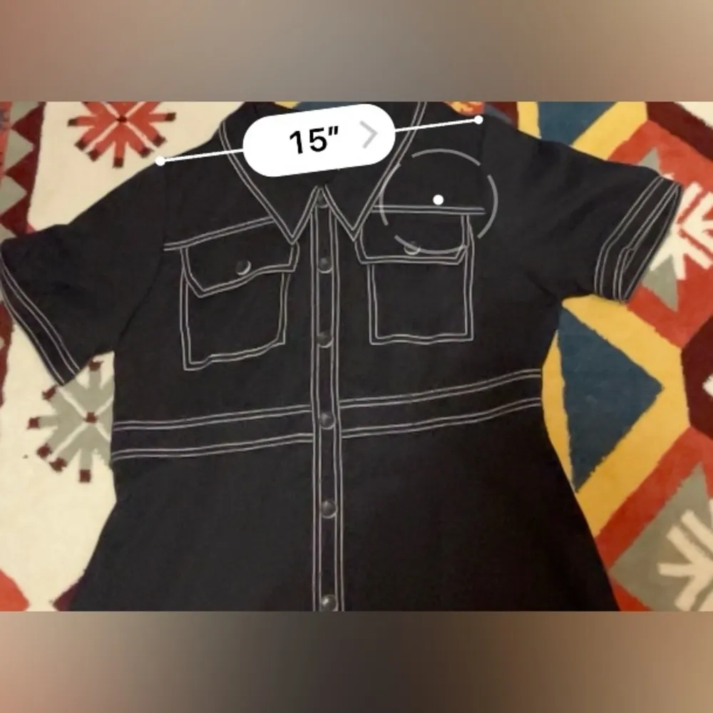 DUSHU Retro Contrast Color Women Dress Line Shirt Collar Waist Slim Casual Dress Black Size L - Image 13