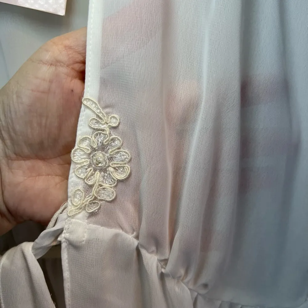 Belle Nuit Intimates Tie Waist Sheer Robe Ivory Beaded Embroidered Bridal Medium White - Image 8