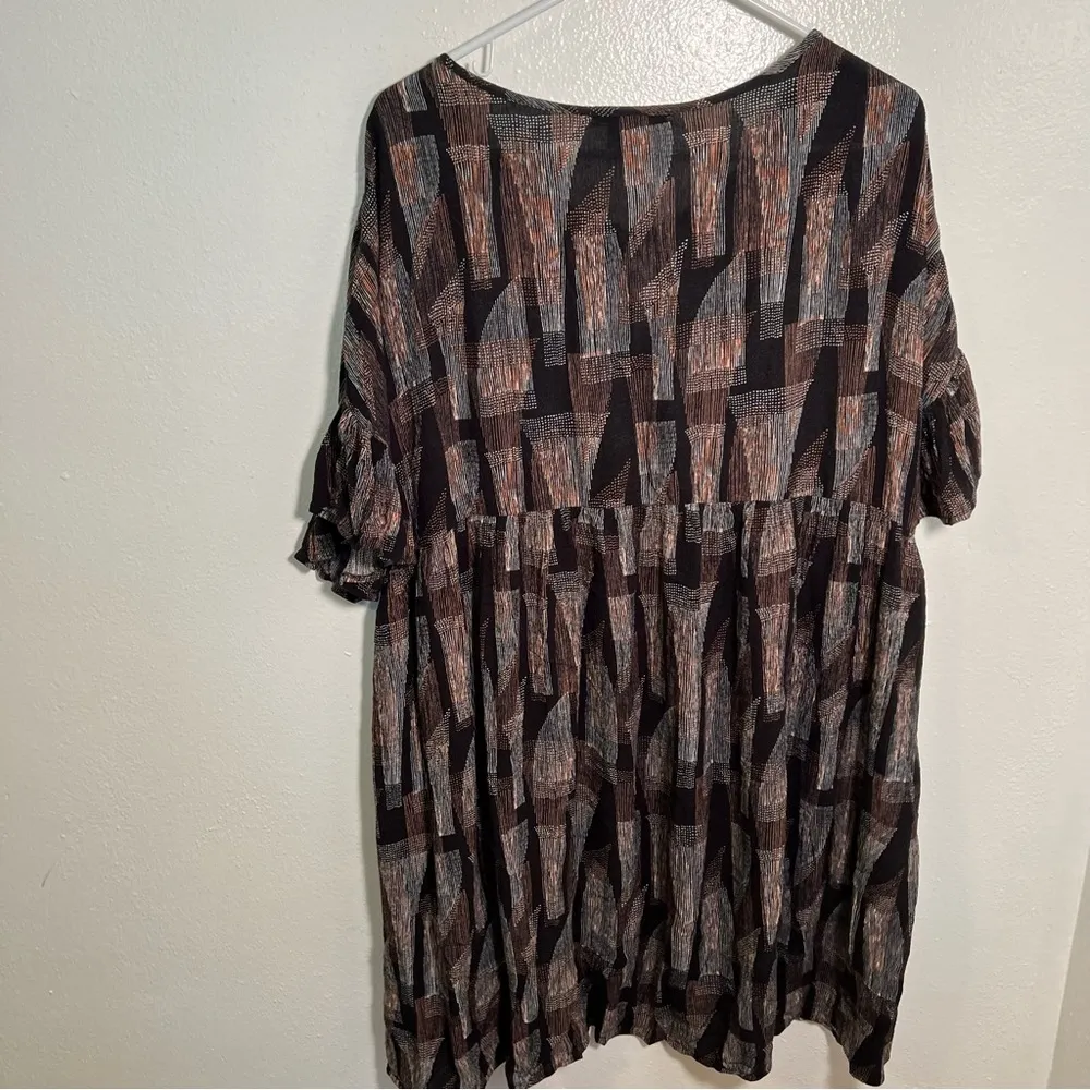 Good Luck Gem Fit & Flare Dress Black Brown Geometric - Image 6