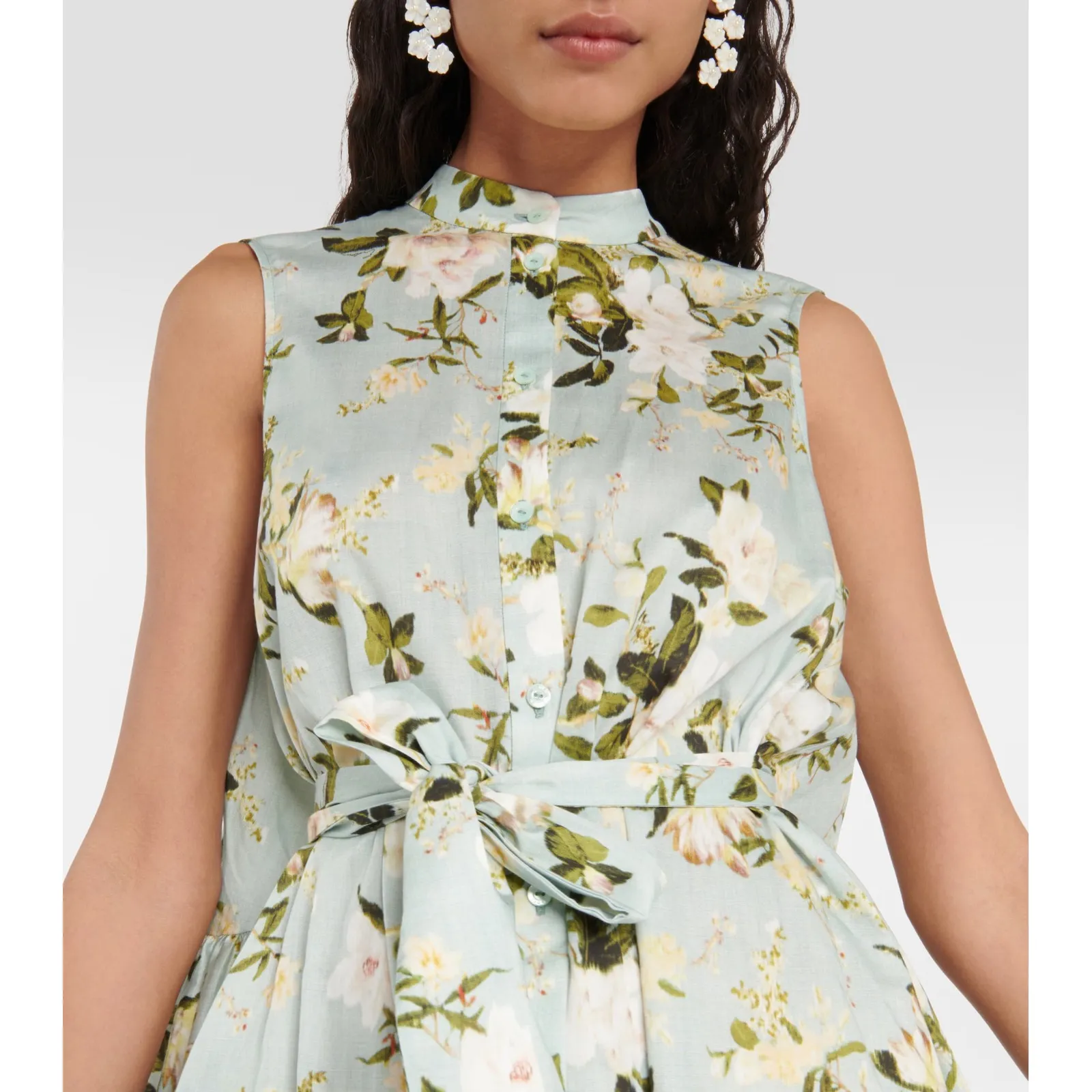 Erdem Womens Soleil Floral Print Cotton Poplin Sleeveless Mini Dress Size 8 Mint Green - Image 3