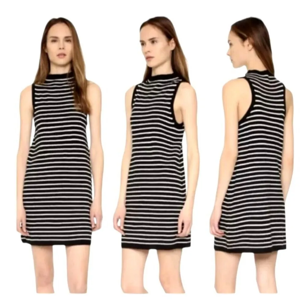 Cupcakes And Cashmere‎ Dress Women Medium Black White Striped Knit Piper Mini - Image 2