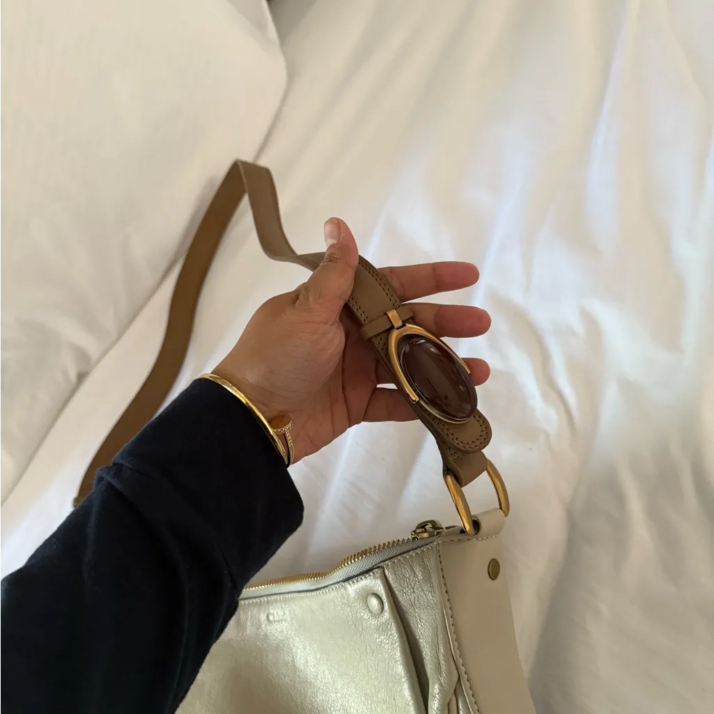 Chloe Cream Brown Stone Detailing Bag Purse Leather Quiet Luxury - Image 8