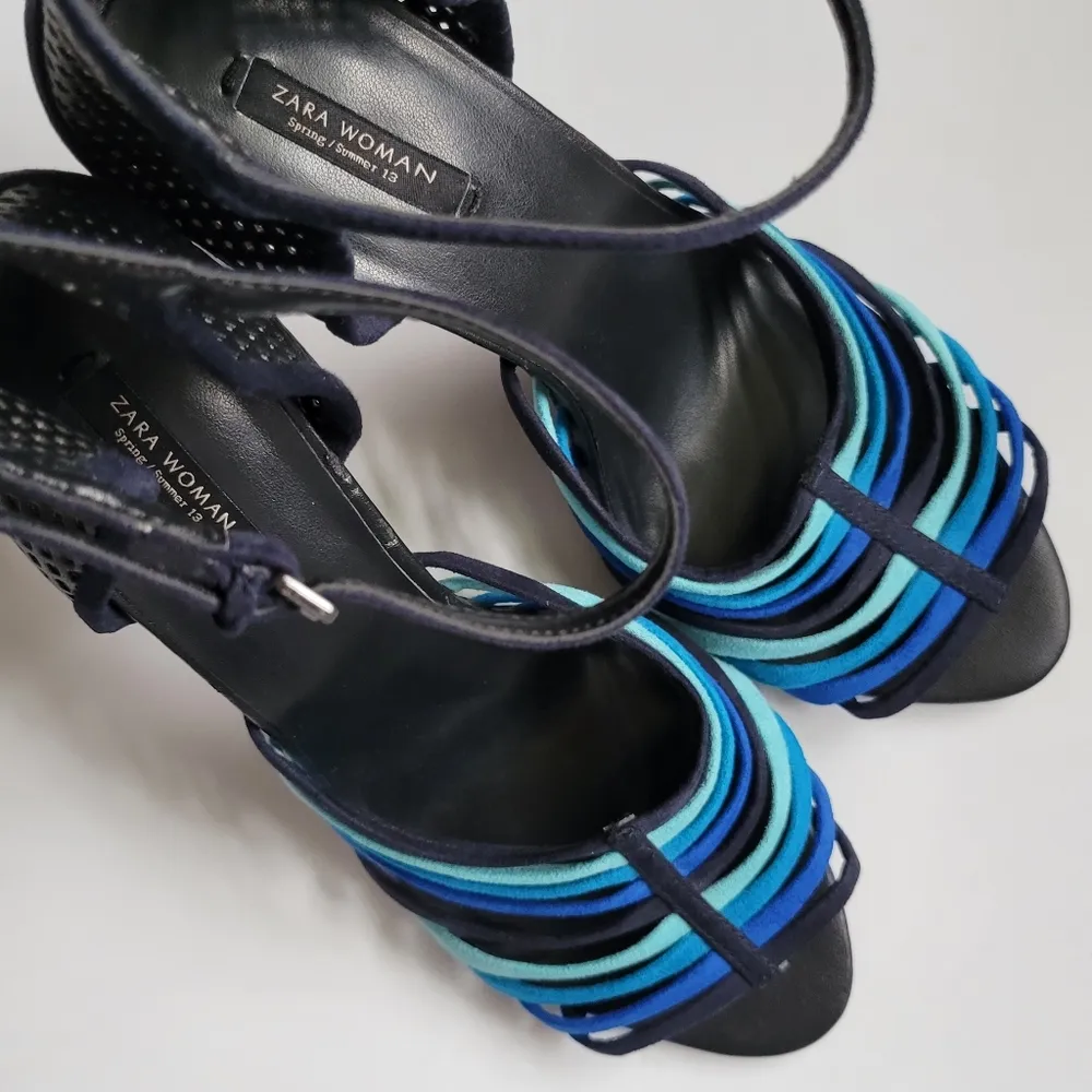 Zara tonal blue strappy stiletto ankle strap stiletto sandals size 41 - Image 3