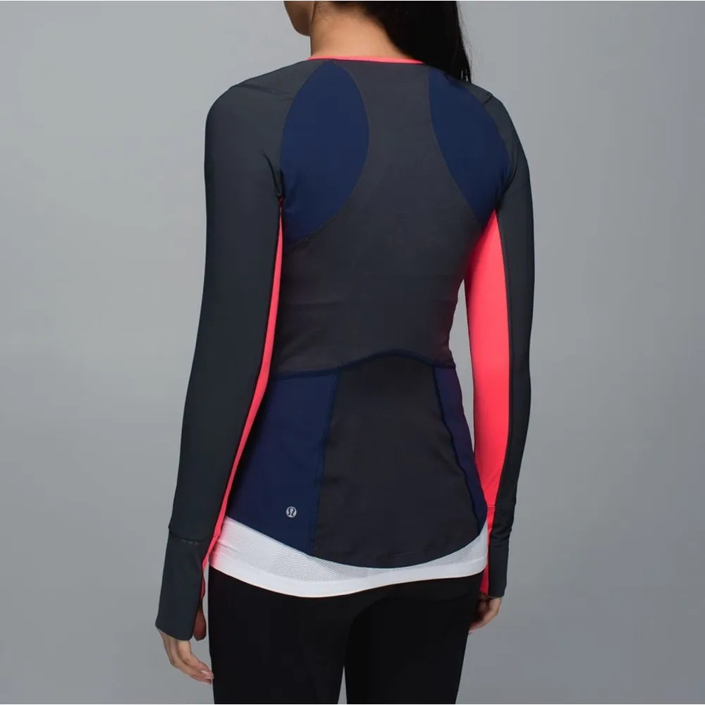 Lululemon Trail Bound Long SleeveDeep Coal / Deep Navy / Electric Coral - Image 2