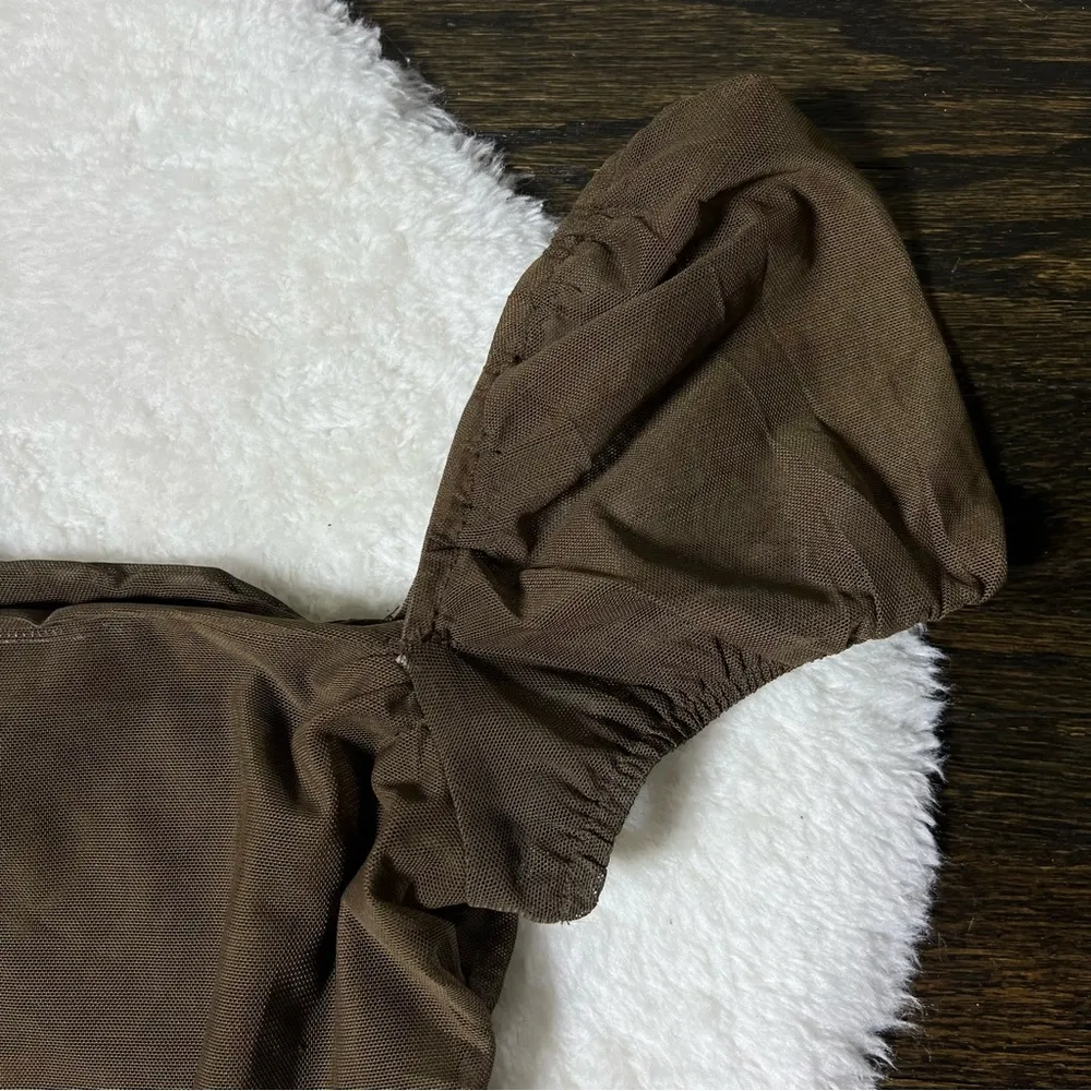 Princess Polly Brown Charvi Ruched Mesh Mini Dress - Image 3