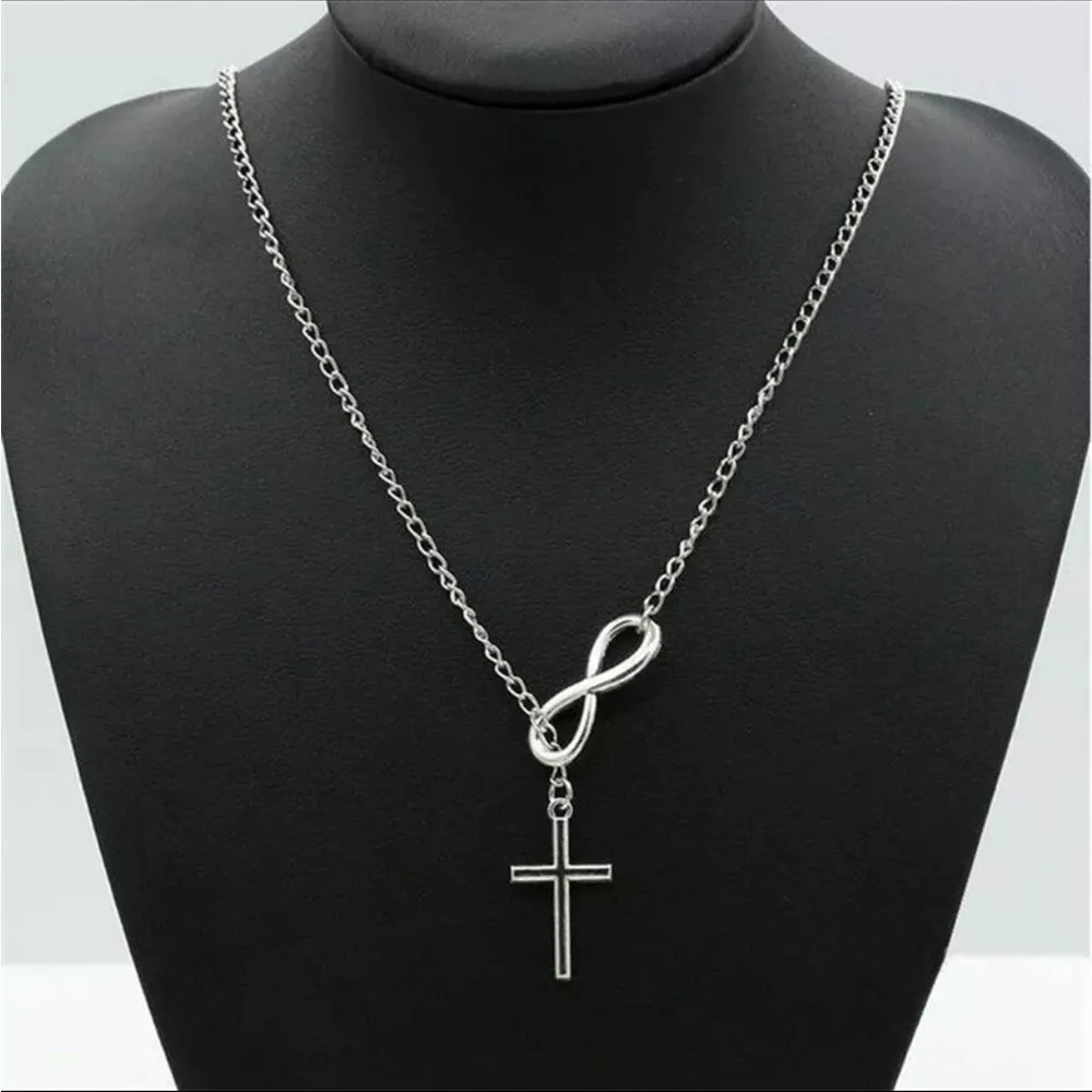 Elegant Silver Infinity Cross Necklace - Image 2