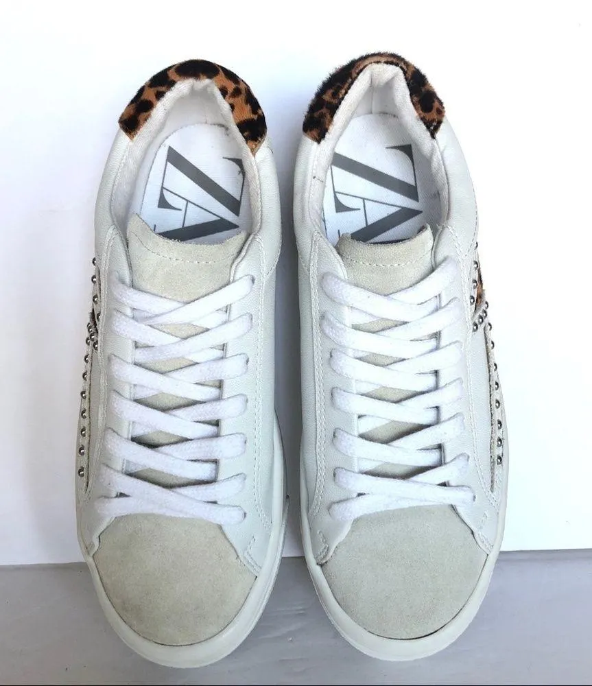 White & Gray Suede Silver Stud Leopard Print Women Shoes 36 / 6 - Image 11