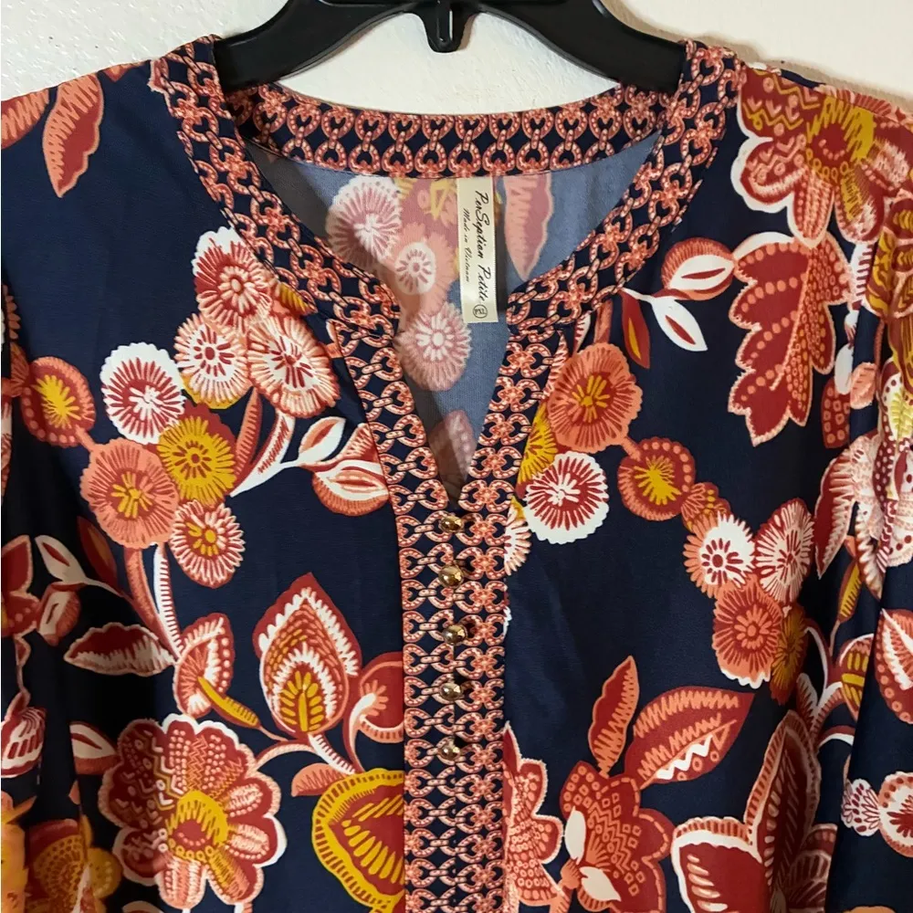 PerSeption Floral Women's Multicolor Dress PXL Blue Size XL - Image 4