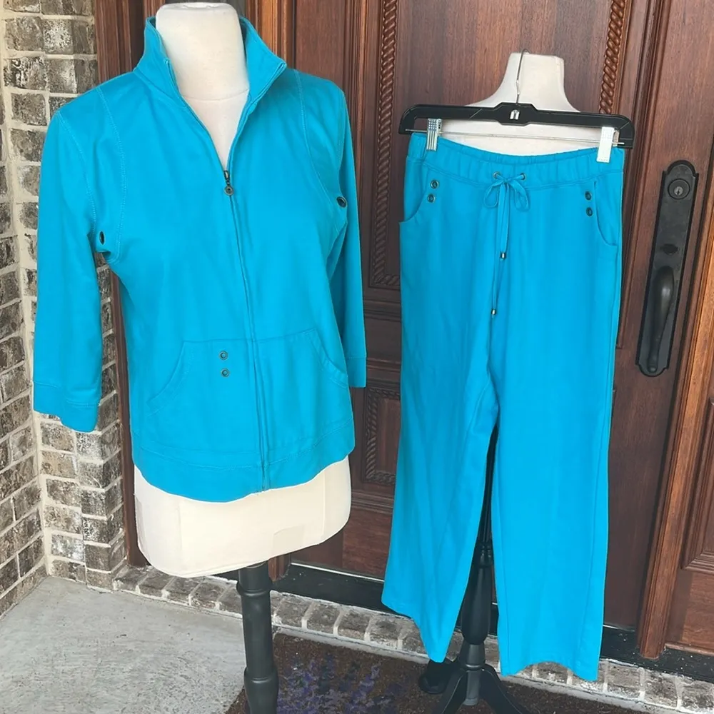 Turquoise Matching Jacket Sweatpants Set Comfy Teal Blue - Image 3