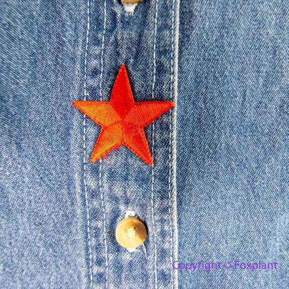 Vintage Luna Pier *stained" long sleeve jean shirt Independence Day,‎ size M Blue Size M - Image 8