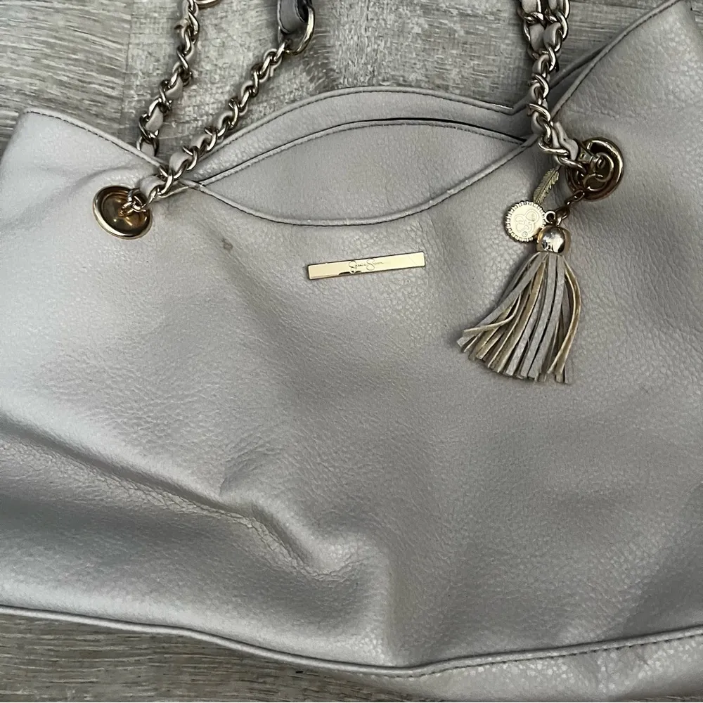 Jessica Simpson Womens Malena Beige Gray Scalloped Tote Handbag Purse Large - Image 3