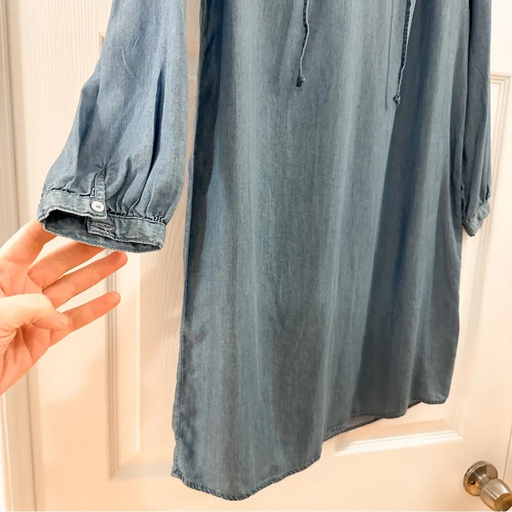 NWT Old Navy Tencel Tie-Neck Shift Dress Chambray light Wash Blue sz Small - Image 5