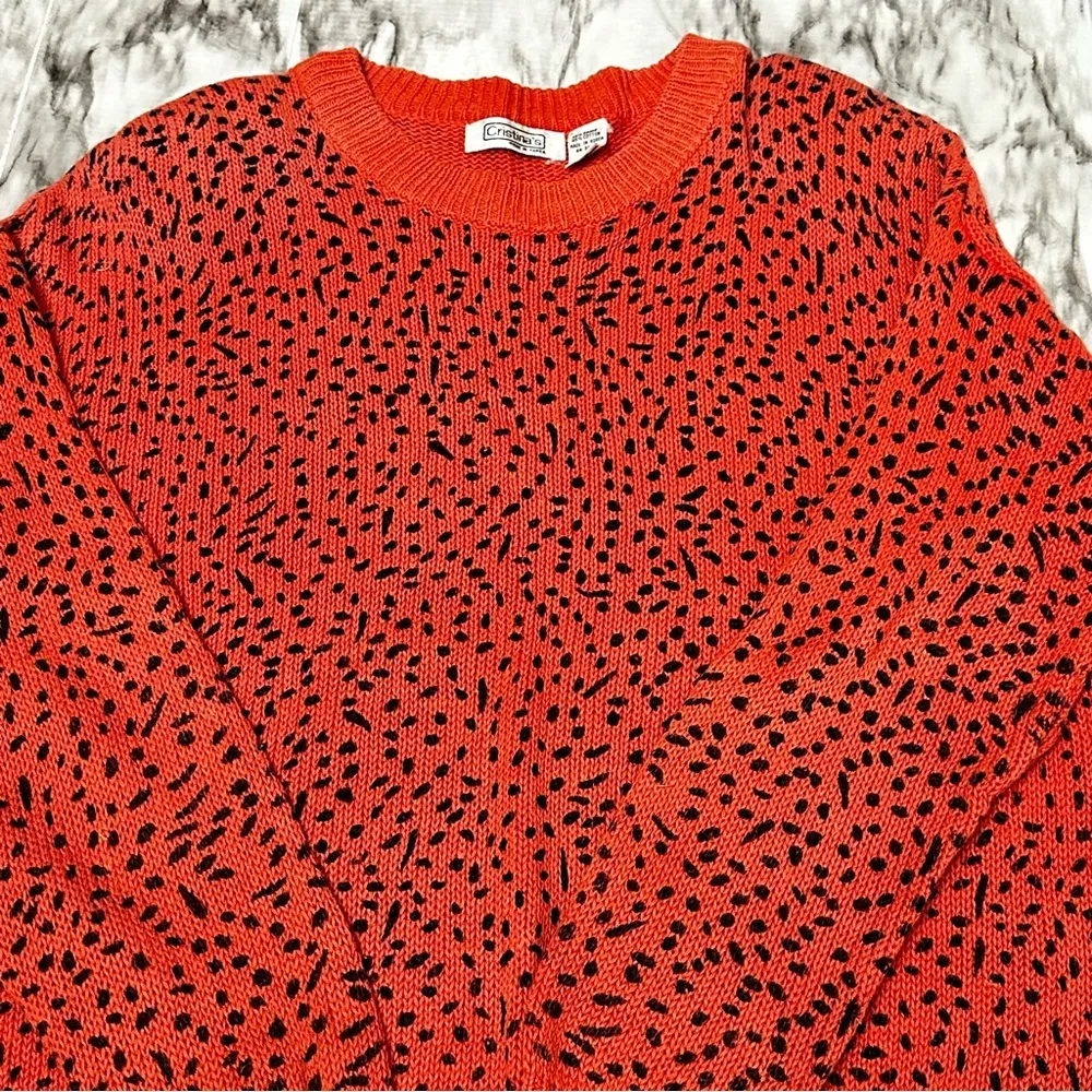 Cristina’s Vintage Orange Leopard Print Sweater Retro Punk 80s Flintstone Sz L Size L - Image 2