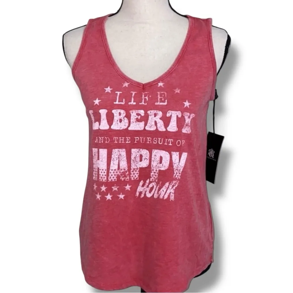 Rock & Republic women’s size small v-neck red graphic print tank liberty happy - Image 12