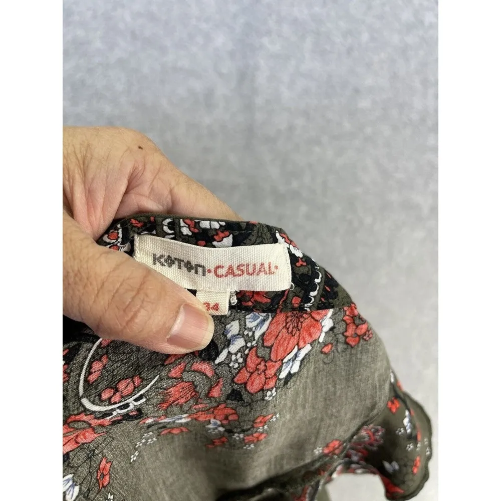 Koton Casual Women's Maxi Dress Cold Shoulder Size 34 (EU) Floral Olive Green - Image 7