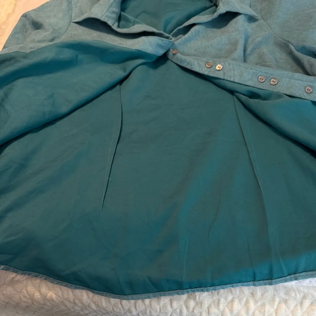 Lemon Grass Woman Button Down Shirt Faux Suede Size 2X Paisley V Neck Blue - Image 12