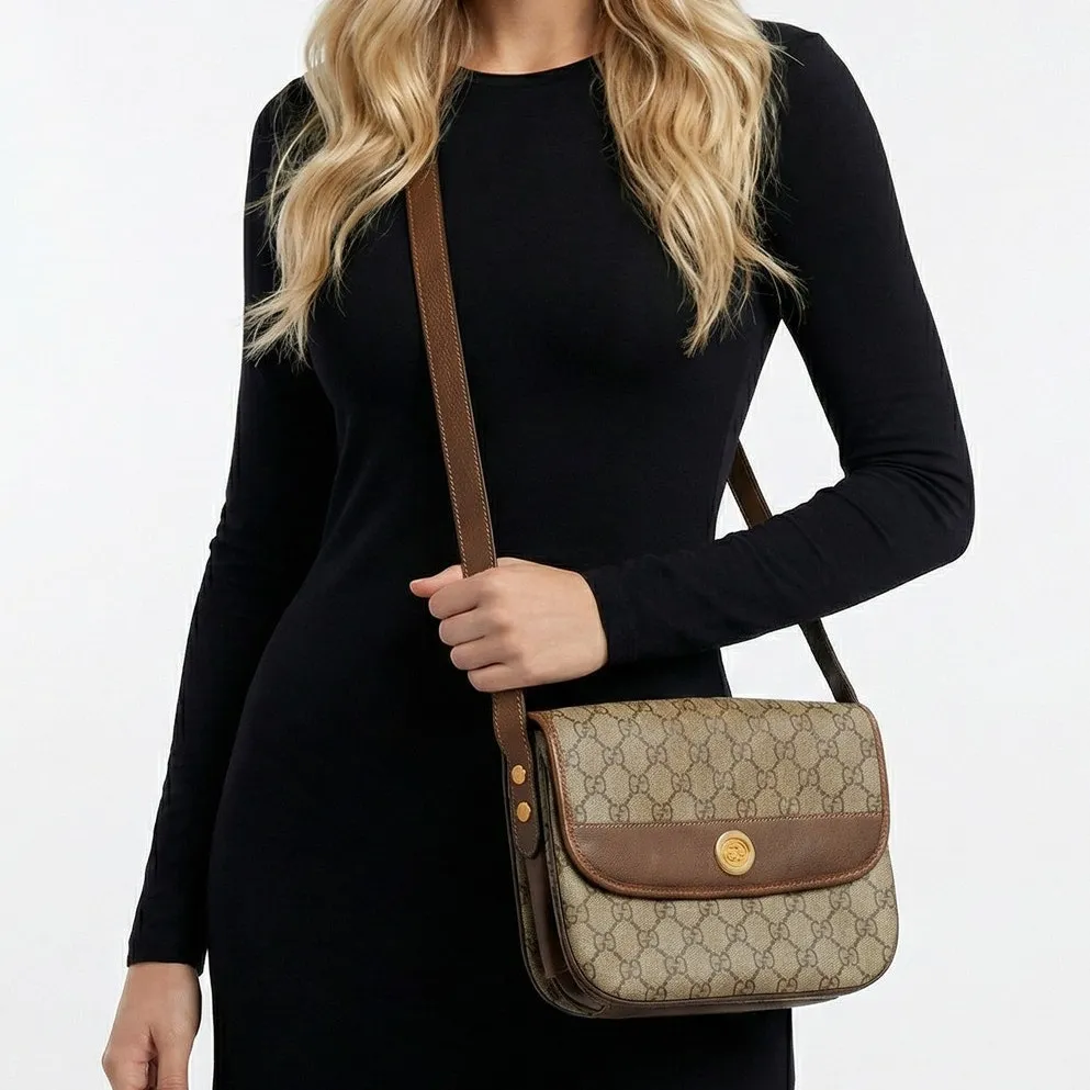 Gucci 70s 80s Vintage Crossbody Shoulder Bag Monogram Flap GG Supreme Canvas - Image 2