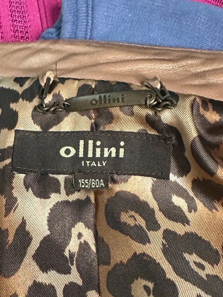 Ollini dusty gold Nehru/Mandarin collar moto-style leather jacket Size Small - Image 6