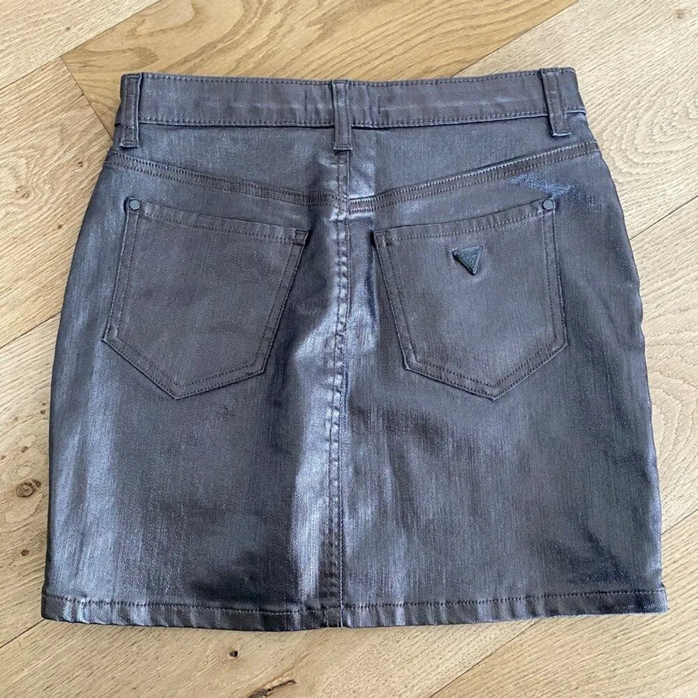 Guess  - Mini Skirt in Metallic Waxed Denim - Image 3