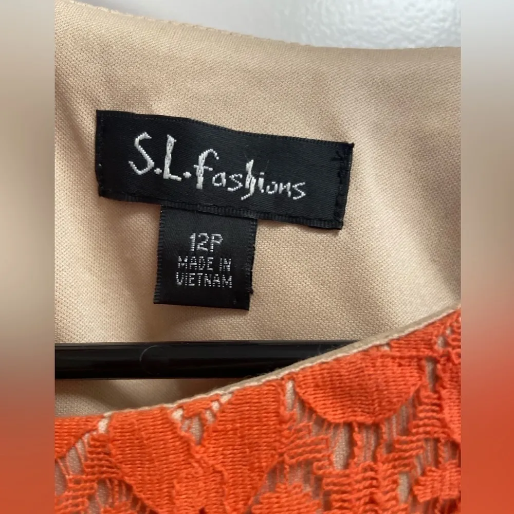 SL‎ Fashions size 12. Orange sheath dress with nude liner - Image 4