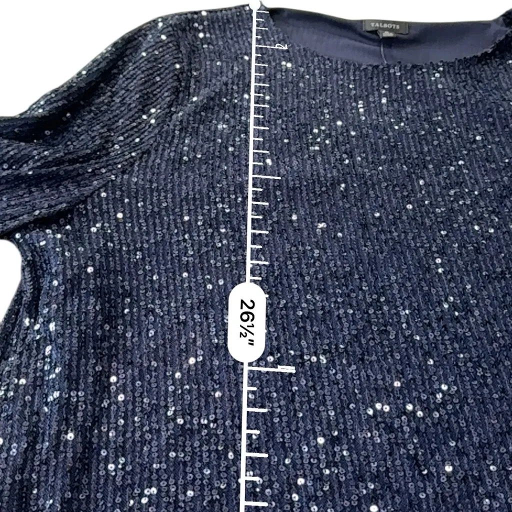 Talbots Allover Midnight Blue Sequin Top NEW Size XL Holiday cocktail party - Image 9