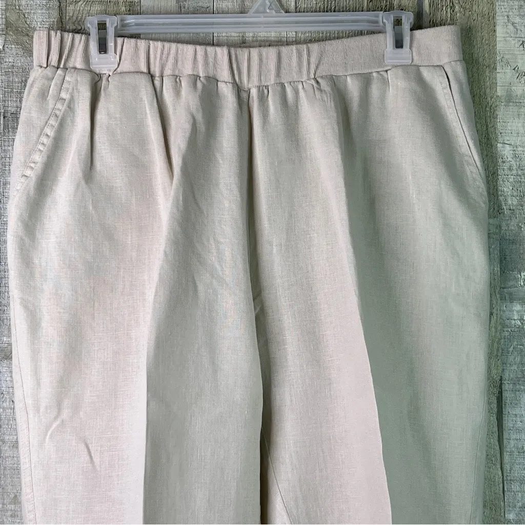 For Cynthia Woman Size 1X 100% Linen Tan Stretch Waist W/Pockets Cuffed Capri’s - Image 3