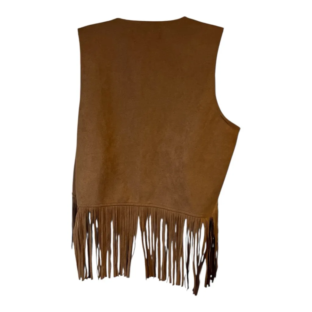 Relish NoLess Tan Faux Suede Fringe Vest Boho Western Cutout‎ Design Size Large - Image 11