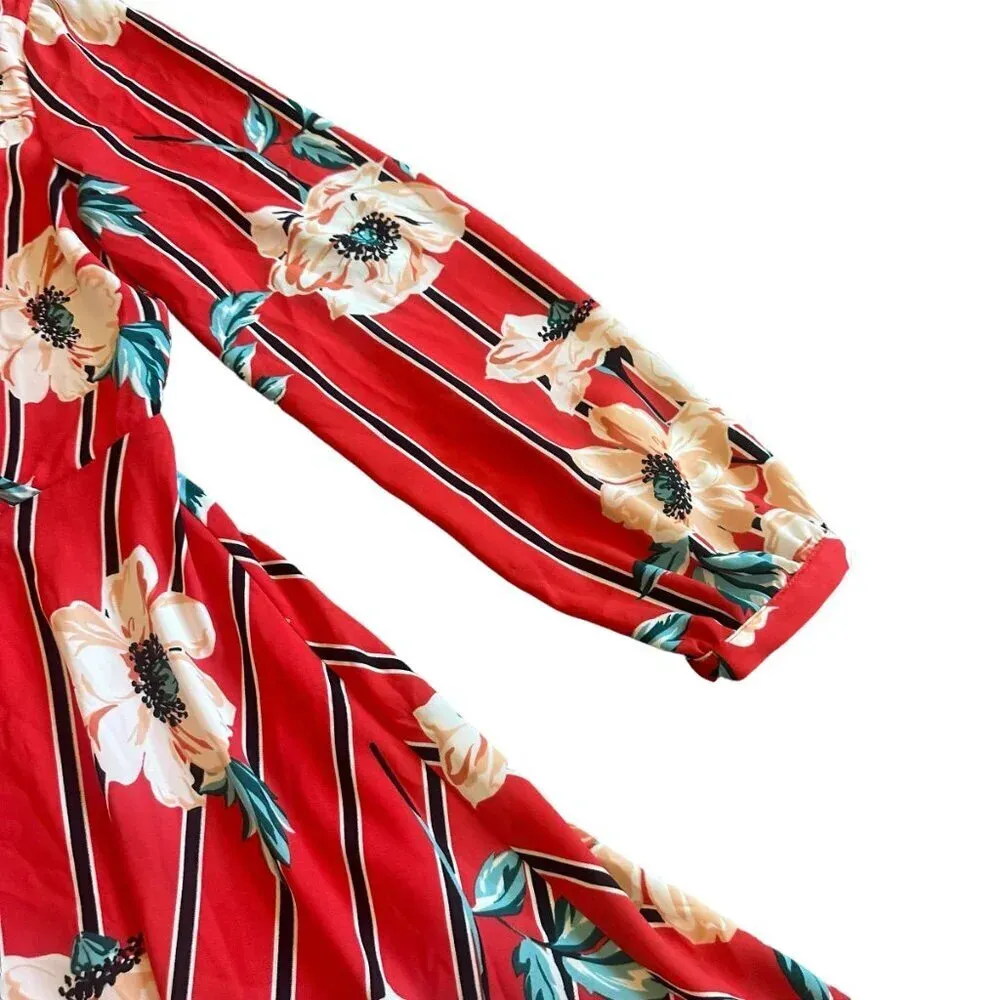 Express Bold Floral Print Long Sleeve Dress Swing A-Line Size Medium Women's - Image 3