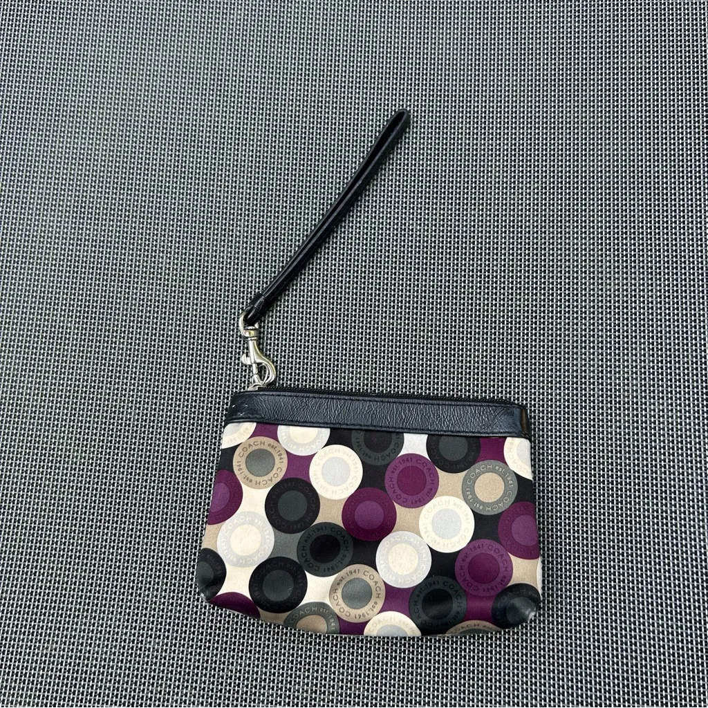 Coach Satin Purple Tan Cream Gray Leather Bag Purse Wristlet‎ Clutch y2k vintage - Image 3